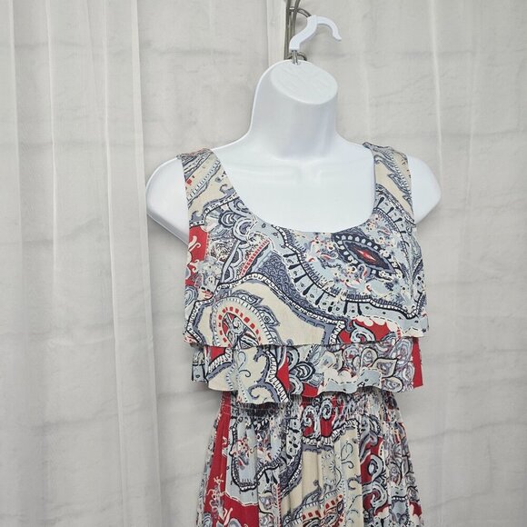 Grisbi Blue Gray Sleeveless Maxi Dress Paisley Boho Layered Festival S - Picture 4 of 12